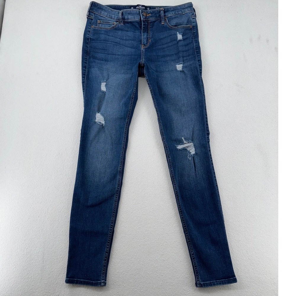 Hollister Mid-Rise Super Skinny Distressed Jeans Medium Wash 11R W30 L30 Stretch